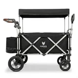 FUXLIFE Bollerwagen FX-CTL900 Schwarz - Premium faltbar • Kinder Transportwagen mit Sonnendach • gepolsterter Innenraum & 5-Punkt-Gurte • gefederte Räder • kompakt klappbarer Handwagen mit Kühltasche