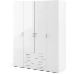 Spell Kleiderschrank 4 Türen, 3 Schubladen weiss, weiss hochglanz.