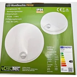 ChiliTec LED Wandleuchte "PAYAR" IP54, 3000K 15W, 1520lm, 140° Bewegungsmelder - Weiß