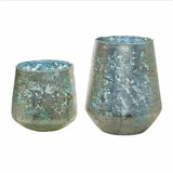 Loberon Windlicht Gare Glas Antikblau/Gold