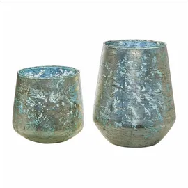 Loberon Windlicht Gare Glas Antikblau/Gold