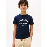 Tommy Hilfiger Kids Tommy Hilfiger T-Shirt CURVED HILFIGER GRAPHIC TEE SS für Kinder bis 16 Jahre, großer Logo-Print blau 140 (10J)