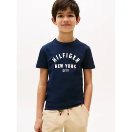 Tommy Hilfiger Kids Tommy Hilfiger T-Shirt CURVED HILFIGER GRAPHIC TEE SS für Kinder bis 16 Jahre, großer Logo-Print blau 140 (10J)
