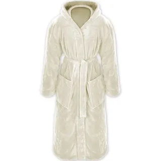 Gräfenstayn Unisex-Bademantel Bademantel Kapuze Flanell Fleece, S Creme, warm & kuschelig, Waden bis Knöchellang, Fronttaschen, Gürtel, S-XXXL weiß S | 126 cm