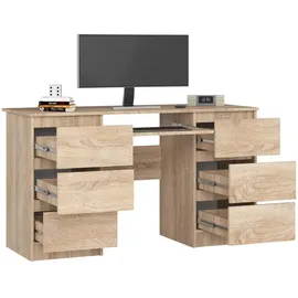 akord furniture factory PC-Schreibtisch AKORD A11 Sonoma-Eiche mit 6 Schubladen B135 x H77 x T50 cm - Hellbraun