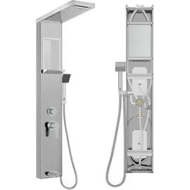 trmlbe NAIZY Duschpaneel mit Armatur, 5 in 1 Duschsystem mit Eingebautes Regal Multifunktional Dusche Set inkl. Handbrause Massagedusche Wasserfalldusche Regendusche Armatur, 304 Edelstahl Duschset