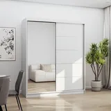 fabryka mebli idźczak Schwebetürenschrank Kleiderschrank Schrank 160 cm Weiß/Weiß mit Spiegel Bono 05 - Weiß
