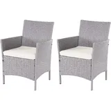 MCW 2er-Set Poly-Rattan Gartensessel Hamar, Korbsessel ~ grau, Kissen creme
