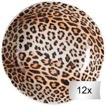 HIT Trading Suppenteller 12er Set LEO, Ø 21 cm - Braun - Schwarz - Keramik - Leopardenmuster - 12er Set