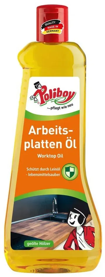 poliboy Arbeitsplatten Öl - 500ml - schützt vor Wasser und Schmutz Holzpflegeöl, für unbehandelte und geölte Hölzer - Made in Germany