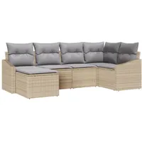 VidaXL 6-teiliges Garten-Essgruppen-Set mit Kissen Beige Poly-Rattan