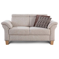 Cavadore 2-Sitzer Sofa Ammerland / Couch mit Federkern im Landhausstil / Inkl. verstellbaren Kopfstützen / 156 x 84 x 93 / Strukturstoff weiß-beige