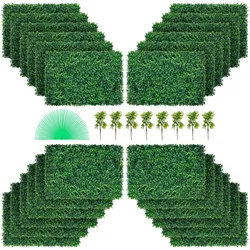 VEVOR Künstliche Pflanzenwand 24 Stk. Sichtschutz Hecke Künstlich Grün, Künstliche Buchsbaumplatte PE, Sichtschutz Kunstpflanzen 60 x 40 cm, Sichtschutzhecke Wanddekoration Pflanzenwand