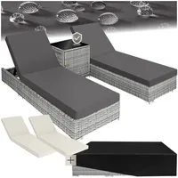 Tectake tectake® 2er Set Rattan Sonnenliegen mit Aluminiumgestell, und Tisch inkl. Schutzhülle