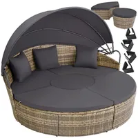 tectake Loungeset Rattan Sonneninsel, (Set, 5-tlg), Faltbares Dach mit Klettverschluss und Gasdruckfedersystem beige