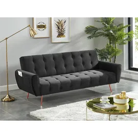 vente-unique Schlafsofa, 3-Sitzer, ausziehbar, Schlafsofa, Velours, Polylani, Anthrazit,