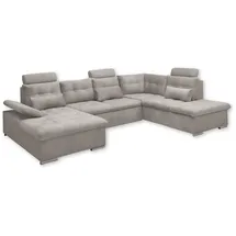 ed exciting design Wohnlandschaft Taupe & Mikrofaser - mit Bettfunktion, Bettkasten, Kopfstützen, Nierenkissen