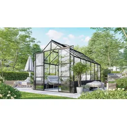 Vitavia Gewächshaus Cassandra 9900 inkl. Sockelmauer - 9,9 m2 -schwarz-Sockel Basalt