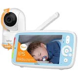 BOIFUN Babyphone mit Kamera, 5" IPS Video Babyfon ohne WLAN, PTZ 360 Grad Nachtsicht, Geräusch-/Temperaturerkennung, Plug & Play, 300m Hohe Reichweite, 3050mAh Akku, Zwei-Wege Audio, Wiegenlieder