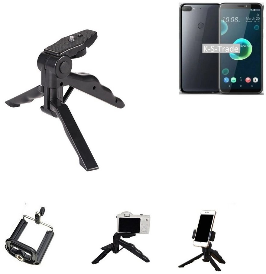 K-S-Trade für HTC Desire 12+ Smartphone-Halterung, (Stativ Tisch-Ständer Dreibein Handy-Stativ Ständer Mini-Stativ) schwarz