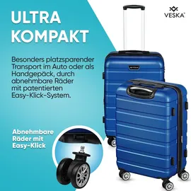 veska Hartschalenkoffer Kofferset 3 teilig mit TSA Zahlenschloss 4 Rollen ABS-Hartschale, Reisekoffer Trolley Rollkoffer Koffer - schwarz - Schwarz