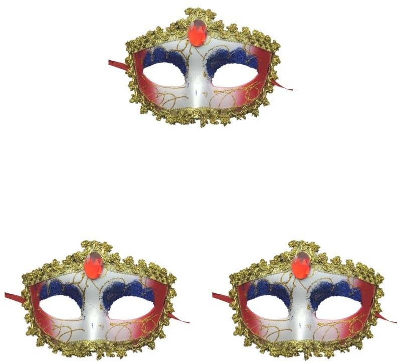 Paowsietiviity 3 Set Damen Karneval Maskerade Maske für Party Kleid Cosplay Kostüm Rot Blau 18 x 12 cm