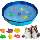 FOUORTUNATE-BEE Hundepool Faltbarer Haustierpool mit 6 Fischen für Katzen und Hunde, Mini-Schwimmbecken für Katzen und Hunde – ideal im Sommer bunt