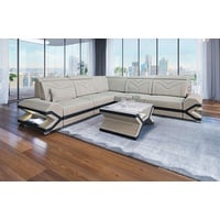 Sofa Dreams Ecksofa Stoffsofa Couch Stoff Sorrento L Form Polstersofa, mit LED, ausziehbare Bettfunktion, Designersofa schwarz|weiß