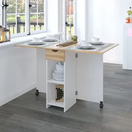 Mondeer Esstisch Klappbarer Küchentisch mit 1 Schublade und zwei Lagerregalkonsolen Esszimmertisch Kaffeetisch mit verstellbaren Füße - Weiß/Braun