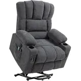 HOMCOM Fernsehsessel mit Aufstehhilfe Elektrisch Relaxsessel mit Liegefunktion, Wärmefunktion, Massagefunktion Massagesessel mit Fernbedienung USB Becherhalter Seitentasch Dunkelgrau