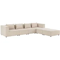 Juskys modulares Sofa Domas XXL - Couch für Wohnzimmer - 2 Ottomanen, Armlehnen & Kissen - Ecksofa Eckcouch Ecke - Wohnlandschaft Cord Beige