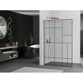 Mexen Kioto L Duschwand Walk-in 110 x 200 cm, schwarzes Muster, gebürstetes Messing - 800-110-103-65-78