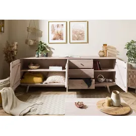 MASSIVMOEBEL24.DE Sideboard Akazie 210x42x75 weiß lackiert MOSAYK #209