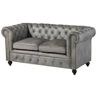Massivmoebel24 Sofa 2-Sitzer Echtleder 158x82x75 grau CHESTERFIELD #202