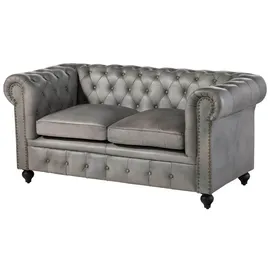 Massivmoebel24 Sofa 2-Sitzer Echtleder 158x82x75 grau CHESTERFIELD #202