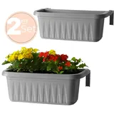 GarPet 2x Blumenkasten Balkongeländer Balkon Blumenkasten Balkonkasten mit Halterung Balkonkasten Geländerkasten Balkonkasten mit Wasserspeicher 50 cm Grau