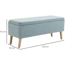 Homcom Sitzbank Polsterbank mit Stauraum Truhenbank scandinavia Flur Schlafzimmer Wohnzimmer leinenartiges Polyester Gummiholz Hellgrün 110 x 39 x 45 cm