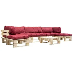 vidaXL 6-tlg. Garten-Paletten-Sofagarnitur mit Roten Kissen Holz