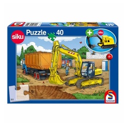 Schmidt Spiele Puzzle Bagger Baustelle mit Siku Bagger, 40 Puzzleteile bunt