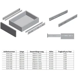 MS Beschläge Schubladenauszug 45mm Höhe Kugelführung 400mm