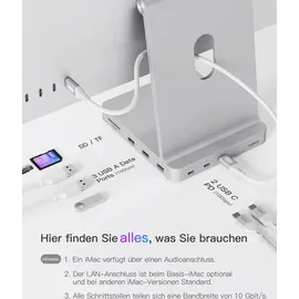 Inateck USB C Hub für iMac, Dockingstation Kompatibel mit iMac 24 Zoll 2021/2023, USB 3.2 Gen 2, 8-in-1 Aluminium USB Hub mit NVMe SSD Gehäuse, USB C 10 Gbit/s und SD/TF Kartenleser, DK2001