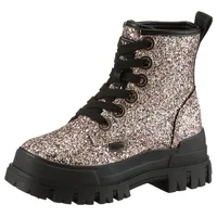 Buffalo Schnürboots »ASPHA LACE UP«, Schürstiefelette, Plateauboots, Blockabsatz mit Glitter Gr. 40, gold-schwarz, , 32404820-40