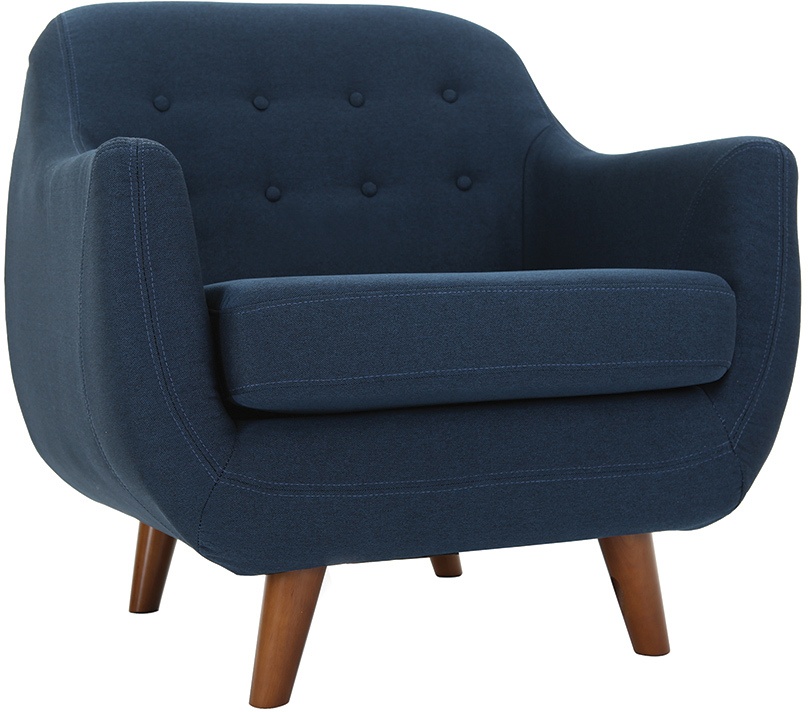 Fauteuil déhoussable en tissu bleu foncé et bois foncé YNOK