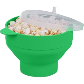 Relaxdays Popcorn Maker für Mikrowelle, Silikon, BPA-frei, Popcorn-Popper mit Deckel & Griffen, zusammenfaltbar, grün