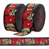 PandaHall 13.6m Jacquardband mit Blumenmuster, 33mm Vintage Besticktes Gewebtes Band Boho-Stoff-Nähband Persischer Blumen-Fransenbesatz für Ramadan Kleidungs Verschönerungs Dekoration