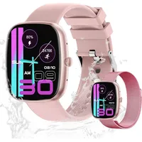 Valdus Damen Smartwatch 1,83 Zoll Fitness-Tracker mit Telefonfunktion, IP67 wasserdicht, Herzfrequenz & SpO2 Blutsauerstoff, Schrittzähler – Beige - Rosa