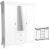 Furniture24 Kleiderschrank Kora KS2 Schrank Drehtürenschrank mit 3 Türen 2 Schubkasten und Spiegel (Andersen Kiefer)