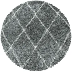 Carpetsale24 Hochflor Teppich Rauten Design Flauschiger Langflor Wohnzimmerteppich, Grau, 80 cm Rund