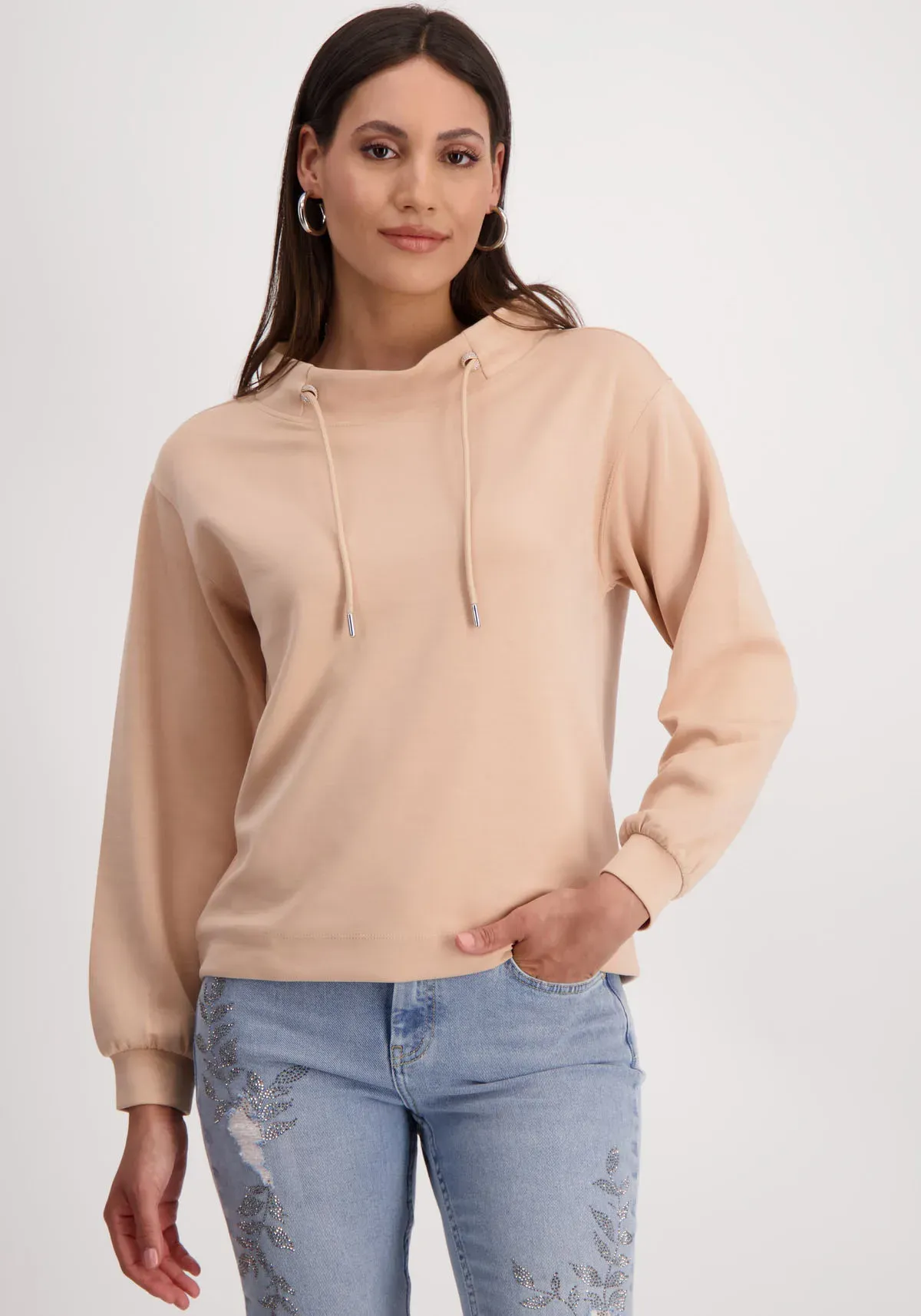 Monari Sweatshirt, Leicht überschnittener Langarm, Ärmelbündchen mit Kräuselung Monari pfirsich 44