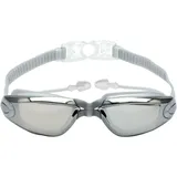 Schwimmbrille mit Ohrstöpsel für Herren Damen Jugendliche - Taucherbrille Erwachsene Anti-Fog und UV Schutz, Wassersport Schwimmbrillen für Männer Frauen Mädchen Jungen 10+ Jahre (Silber)